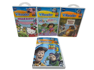 Lot of 4 VTech V.Reader Interactive Books - Winnie the Pooh, Dora, Hello Kitty, - Image 1 of 4
