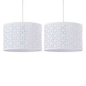 Set of 2 White Laser Cut 25cm Easy Fit Ceiling Light Shade Pendants - Picture 1 of 8