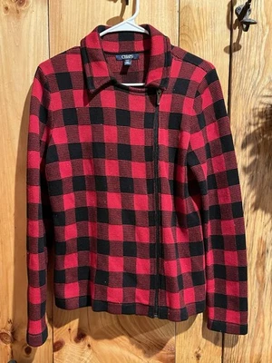 Chaqueta Suéter Chaps Rojo Y Negro Búfalo Cuadros Cremallera Moto Talla Mediana Foto 1 de 4