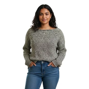 Suéter jaspeado cuello barco vintage Y2K Lauren Ralph Lauren | Talla M | Tejido negro crema - Imagen 1 de 10