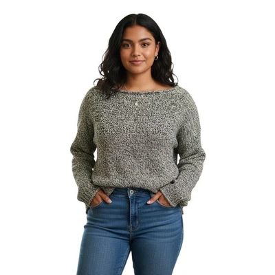 Suéter jaspeado cuello barco vintage Y2K Lauren Ralph Lauren | Talla M | Tejido negro crema Foto 1 de 4