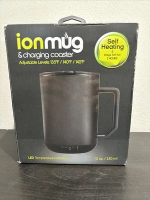 ION MUG Posavasos Autocalentamiento/Carga - Indicador de Temperatura LED NEGRO NUEVO 12oz Foto 1 de 4
