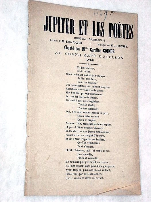 LIVRE ANCIEN CHANSON MUSIQUE PARTITION GRAND CAFÉ LYON RICQUE BERNE 1897  - Photo 1/1