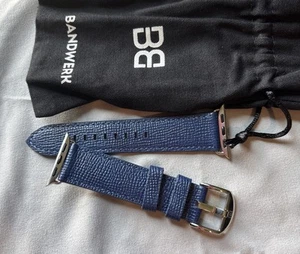 Bandwerk Apple Watch Band For 41mm Watch- Dark Blue Pebbles Leather/ Stainless - Zdjęcie 1 z 3