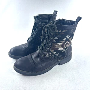 Mossimo Supply Co Combat Boots Women Sz 8 Aztec Black Gray Flannel SouthWestern - Picture 1 of 8