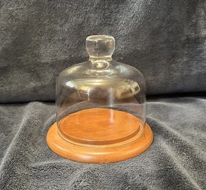Vintage Glass Cloche with Cherry Wood Base by Woodcroftery Made in USA Bell Jar - Picture 1 of 11