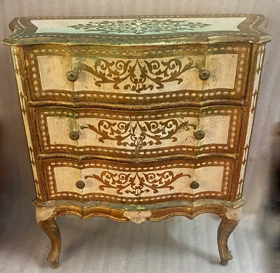 1970′ Commode Arbalète 3 Tiroirs Bois Doré Style Renaissance Italienne  - Photo 1/4