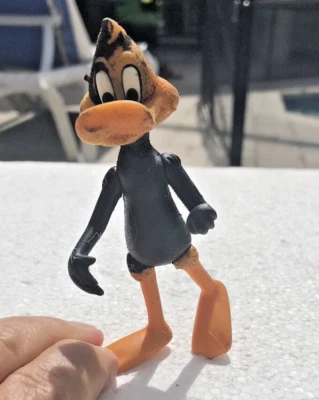 Daffy  Duck fuzzy  figure 4 1/2 in tall  Warner Brothers posable/ Vintage 1985 - Image 1 of 4