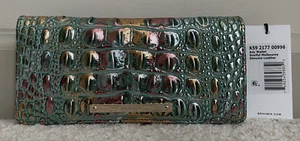 Brahmin Melbourne ADY Slim Bifold Leather Wallet SOULFUL Green Metallic NWT NIP - Picture 1 of 11