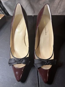 Audrey Brooke Women's 4” High Heel Burgundy Easter Dress Shoes W/Black Bow Sz8.5 - Picture 1 of 12