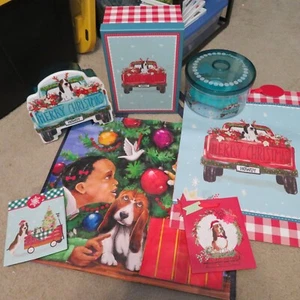 Basset Hound Dog 7 Pc HUGE Lot - Charlie Gift Bags Pioneer Woman Holidays NEW - Picture 1 of 12