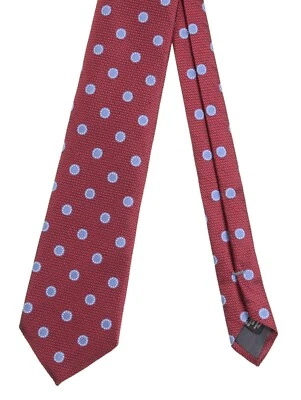 RECENT Ermenegildo Zegna Selvedge Red Blue White Polka Dot Woven Satin Silk Tie - Image 1 of 4
