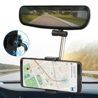 1x Universal 360° Rear View Mirror Mount Phone Holder Stand Cradle Accessories - Image 1 of 4