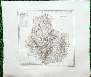 Dépt 21 - Atlas Royaume de France Rare Carte Aquarellée 45x40 cm + Texte - 1825 - Imagen 1 de 2