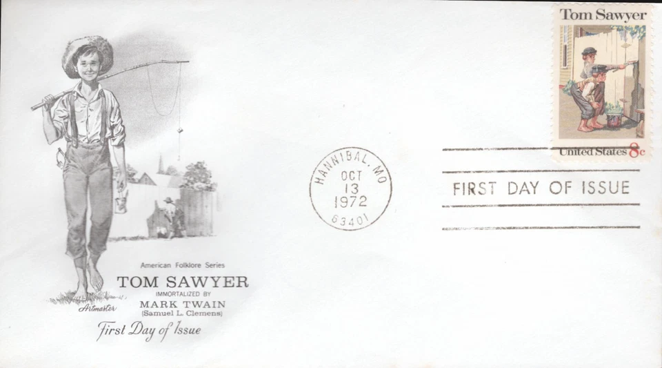 1972 First Day of Issue - Literary Arts - Mark Twain - Artmaster Foto 1 de 1