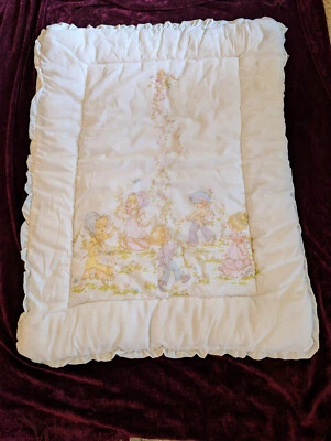 Vintage 70's Baby Crib Duvet Quilt White 36"x 28" Polyester Made in England VGC - Image 1 of 4