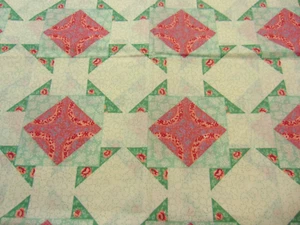 Cotton Fabric Cheater Quilt Patchwork Print Green & Coral 1yd x 44" - Picture 1 of 4