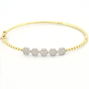 Meira T Diamond Flowers Bead Bangle Bracelet in 14k Yellow Gold - Picture 1 of 4