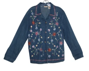 Bobbie Brooks Denim Shirt Floral Embroidered Long Sleeves Jacket Size M - Picture 1 of 6