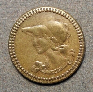 Costa Rica: (Minerva) (Sonnenaufgang, Schiff, Wimpel). Messing Muschelkarte, 24mm, uncir - Bild 1 von 2