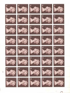 1969. SG787. 2s 6d brown plate block 2A. Complete sheet x 40 values. FREEPOST! - Picture 1 of 1