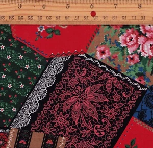 Cheater Quilt Victorian Crazy Quilt Cranston Cotton Fabric Sewing 1.25 yds x 44" - Picture 1 of 3