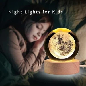 3D Crystal Ball Night Light with Wooden Base - LED USB Table Lamp for Gift  - Picture 1 of 8