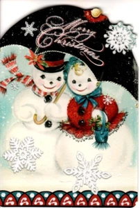 Merry Christmas Snowman Couple Die Cut Punch Studio Greeting Card - Picture 1 of 3