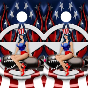 Paquete de 2 calcomanías de vinilo Pin Up Flaming American Flaming Board Cornhole SOLAMENTE - Imagen 1 de 3
