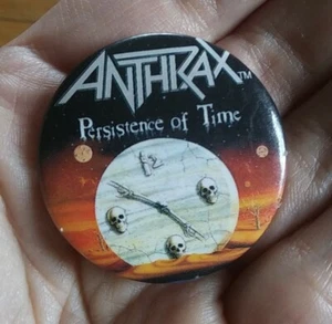 Vintage 1992 ~ ANTHRAX ~ Persistence of Time Album Cover Pin Pinback Button Abzeichen - Bild 1 von 10