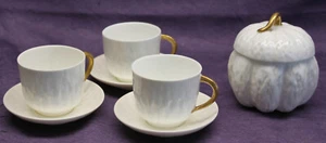 3 Tassen + Zuckerdose mit Baumrindenmuster um 1900 Porzellan Keramik Geschirr sf - Bild 1 von 3