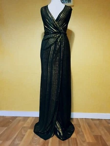 PHASE EIGHT black gold party maxi dress sz 12 wedding guest sparkle prom wrap - Picture 1 of 15