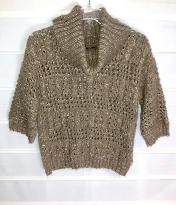 Willi Smith Taupe & Gold Metallic Knit Sweater Size Small EC! - Image 1 of 4