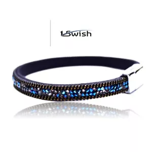 1Swish Leather Rhinestone Magnetic Clasp Bohemian Wrap Blue Bracelet For Women - Picture 1 of 5