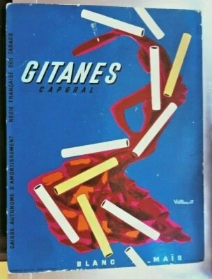 VILLEMOT Gitanes Caporal TABAC ancien carton publicitaire à poser ou suspendre - Photo 1/2