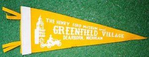 VINTAGE GREENFIELD VILLAGE & HENRY FORD MUSEUM PENNANT 12" GOOD CONDITION - Picture 1 of 2