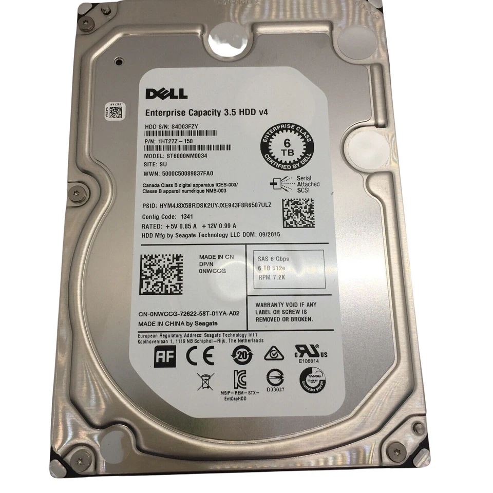 Dell NWCCG 6TB 7.2K RPM 6Gbps SAS 3.5'' (ST6000NM0034) Internal HDD