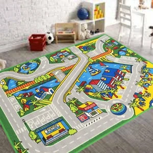 Kids Car Road Rugs City Map Play mat for Classroom/Baby Room Non-Slip Rubber... - Picture 1 of 18