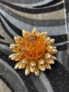 Vintage Marvella Brosche mit großem Bernstein Kristall - Bild 1 von 2