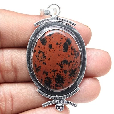 Ожерелье из обсидиана красного дерева антикварные ювелирные изделия ручной работы 2,5 дюйма - Изображение 1 из 4