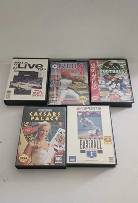 Sega Genesis Video Games Bundle Lot Ceasers Nba Mlb Rbi Ncaa Sports Lot Bundle  - Image 1 of 2