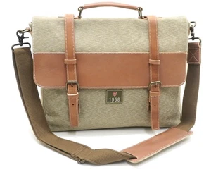 Swiss Army 1958 Canvas Leather Briefcase Satchel Side Bag Vintage Salt & Pepper - Picture 1 of 9