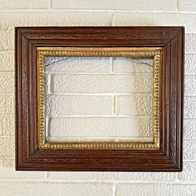 Marco de arte fotográfico biselado de madera maciza tallado antiguo 8x10 adorno dorado Foto 1 de 4