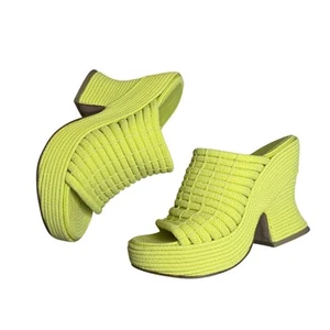 Bottega Veneta String Knit Slide Plateau Keilabsatz Sandalen Seegras Gelb 36 / 6 - Bild 1 von 7