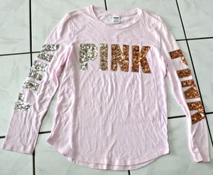 Camiseta ROSA Victoria's Secret Bling Lentejuelas Talla S Camiseta Manga Larga Y2K H285 - Imagen 1 de 9