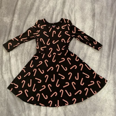 女孩尺寸 7/8 糖果甘蔗圣诞连衣裙 100% 棉儿童场所滑板 — 第 1/4 张图片