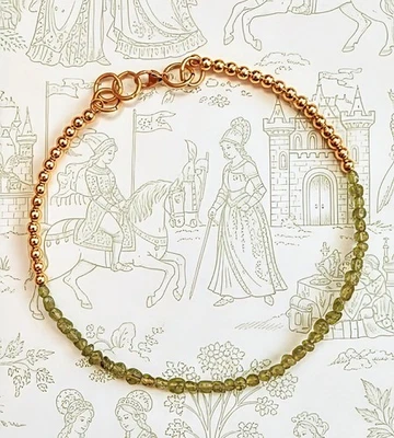 Genuine Green Peridot Chips & Gold Beads In Choker Necklace  - Image 1 of 4