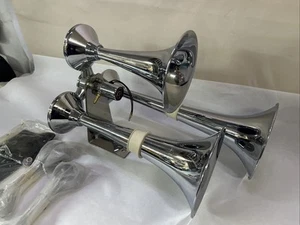 Grand General 7” x 18” triple semi truck Trumpet train mega air Horn Chrome - Picture 1 of 10