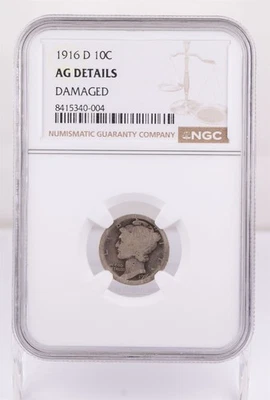 Certified 1916-D Mercury Dime NGC AG details Silver 10c  - Image 1 of 4