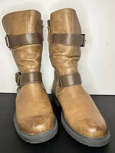 Earth-Everwood Moto Buckle Mid Calf Boot Women 7 B Side Zip Leather Western - Picture 1 of 24
